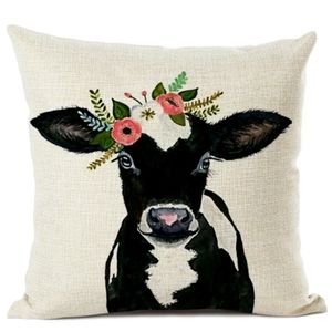 Floral Baby Cow Pillow Cover. Farm Animal Ranch (Bin #4)